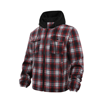 Bonsir Men's Autumn Winter Plaid Shirt Outwear Hood Mens Cashmere Thicken Shirt zipper Hoodies Jacket Men