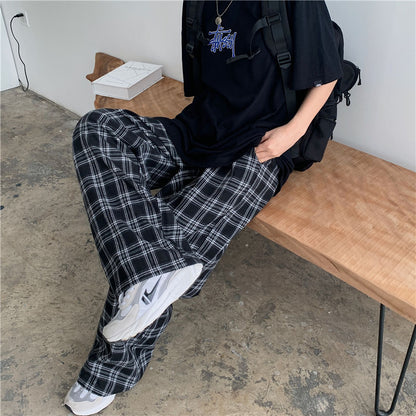 sanyamk Summer/Winter Plaid Pants Men S-3XL Casual Straight Trousers for Male/Female Harajuku Hip-hop Pants