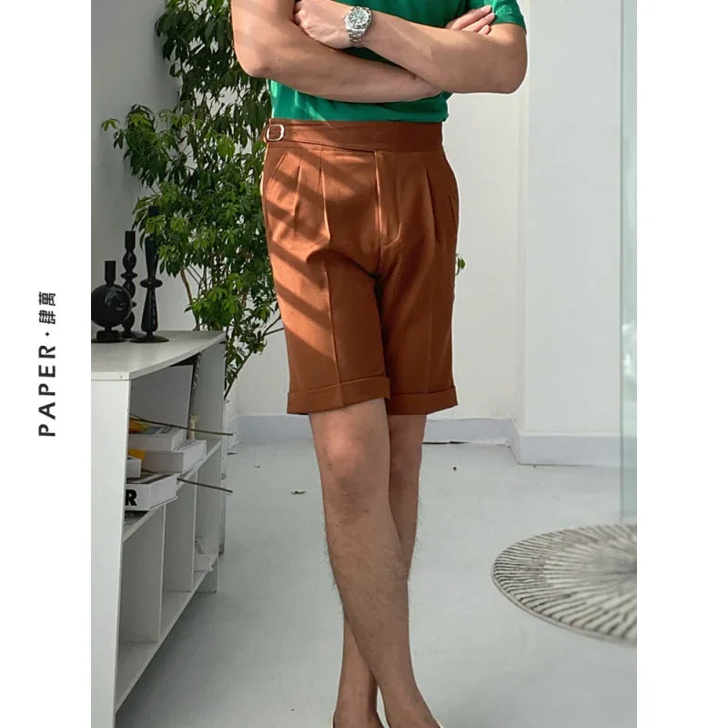 Bonsir Summer Men Shorts Fashion Color Naples High Waist Straight Shorts Solid Color Capri Pants Retro Casual Pants Men Clothing