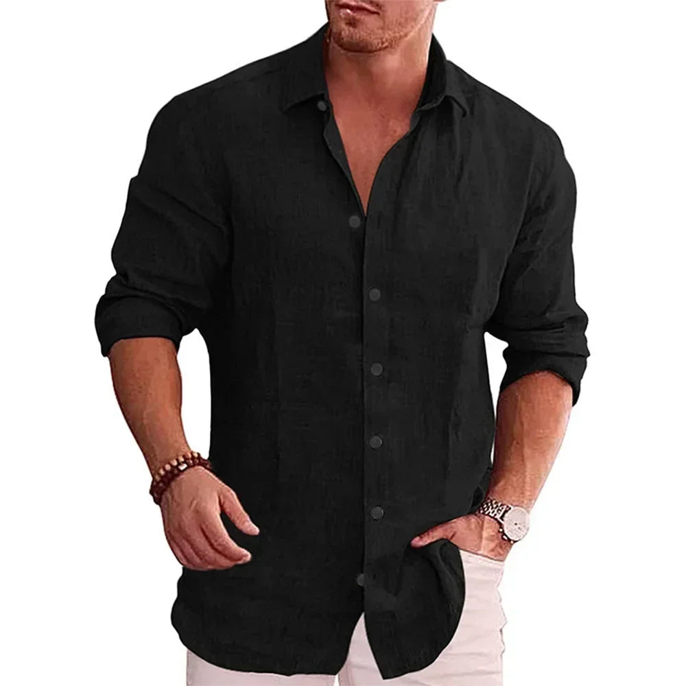 sanyamk 2024 Spring Summer New Cotton Linen Men Long Sleeve Shirt Solid Color Casual Style Plus Size Male Casual Linen Shirts