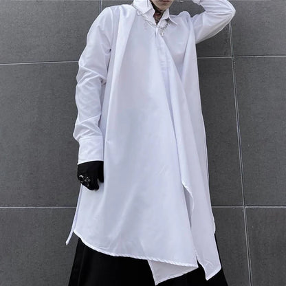 sanyamk Dark Abstinence Long Shirt Men's Simple Personality Strap Shirt Trendy Punk Solid Color Irregular High Street Cardigan Jacket