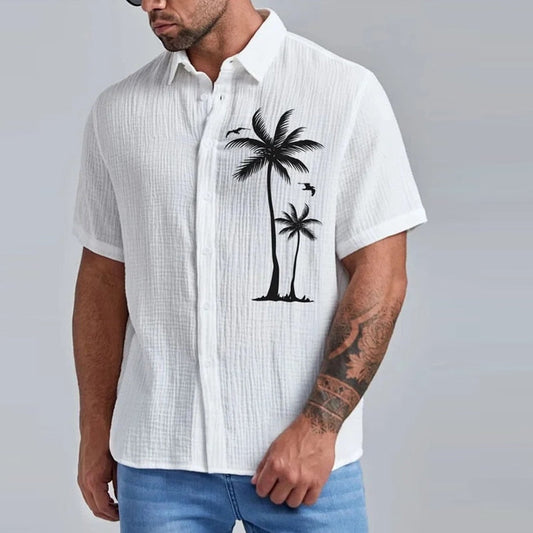 Bonsir Spring Summer Mens Casual Shirts Short Sleeve Turn-down Collar Buttoned Loose Tops Streetwear For Men Fashion Printed Shirt