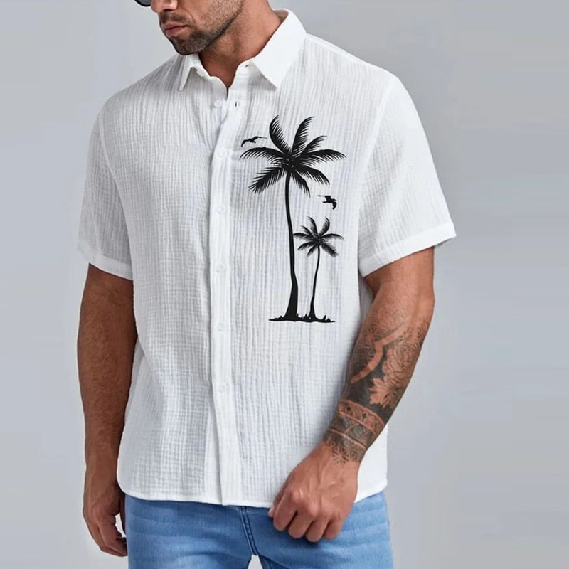 Bonsir Spring Summer Mens Casual Shirts Short Sleeve Turn-down Collar Buttoned Loose Tops Streetwear For Men Fashion Printed Shirt