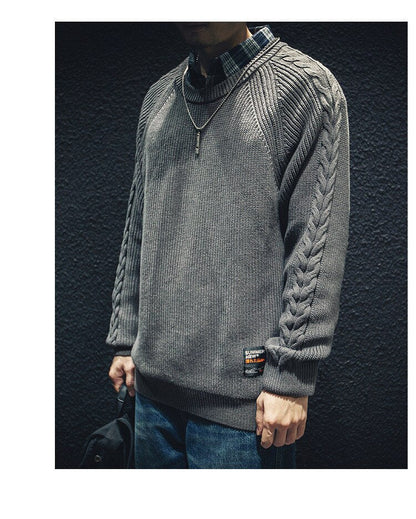 Bonsir Fashion Sweaters Men Autumn Solid Patch Sweater Japanese Slim Fit Men Street Wear Mens Clothes Knitted Jumpers Men Pullovers