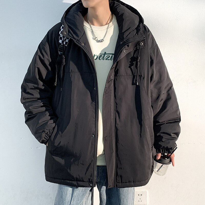 sanyamk New Fashion Hooded Warm Coat Men Casual Oversize Jacket Loose Baggy Streetwear Front Pocket Hiphop Clothing