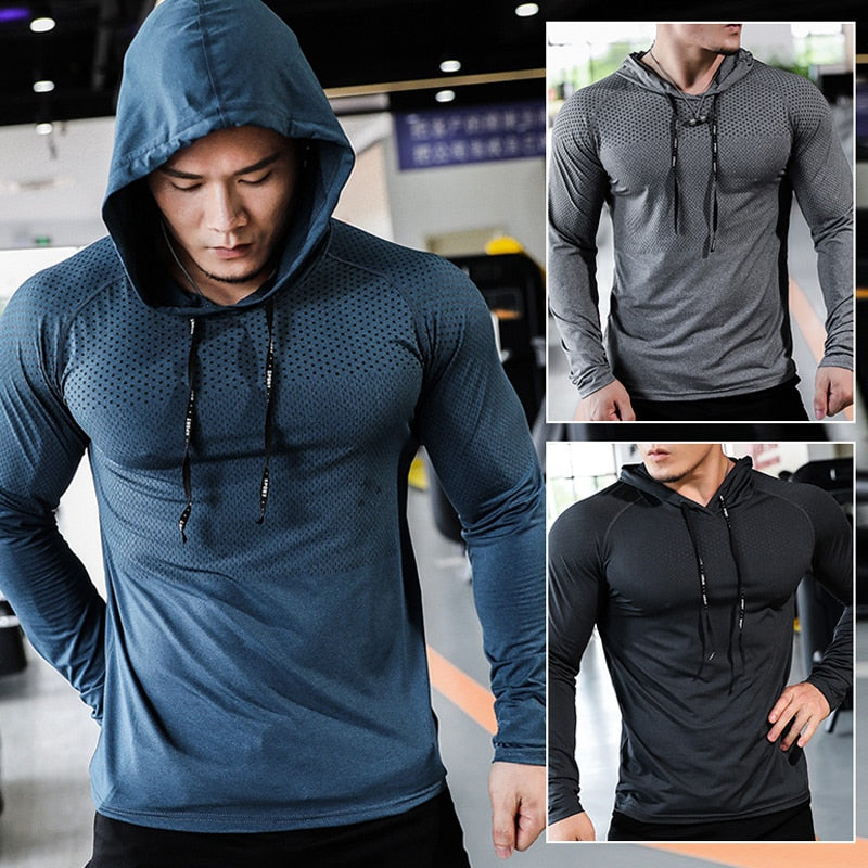 sanyamk Mens Fitness Tracksuit Running Sport Hoodie Gym Joggers Hooded Outdoor Workout Athletic Clothing Muscle Training Sweatshirt Tops