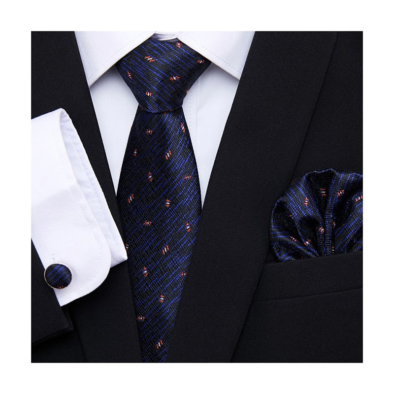 sanyamk Newest design Silk Festive Present Tie Handkerchief Cufflink Set Necktie Man's Plaid Yellow Shirt Accessories