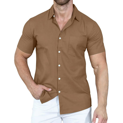 sanyamk 2024 Summer New Men's Shirts Cross border Solid Color Polo Button Loose Short Sleeve Shirt for Men