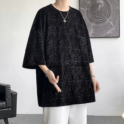 sanyamk Men Oversized Streetwear T Shirts Women 2024 Jacquard Design Summer Mens Fashions Harajuku T-Shirt Male Vintage Tees Female