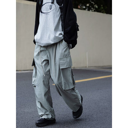 Bonsir Summer Oversized Cargo Pants Men Fashion Pocket Casual Pants Mens Japanese Streetwear Loose Hip Hop Straight Pants Mens Trousers