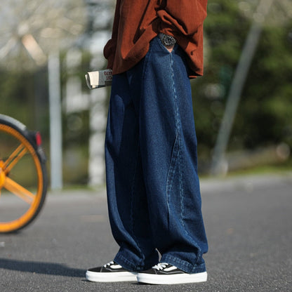 sanyamk Blue/Black Baggy Jeans Men Fashion Casual Oversized Wide Leg Jeans Men Streetwear Hip Hop Straight Denim Pants Mens Trousers