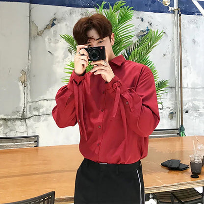 Bonsir Autumn New Korean Fashion Casual Chic Loose Button Down Shirt Men Design Brand Man Shirts Long Sleeve Solid Shirts W59