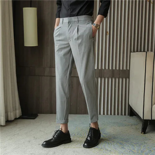 sanyamk Summer Business Dress Pants Men Ankle Length Casual Suit Pants Slim Fit Wedding Party Office Social Trousers Men Clothing