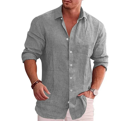 sanyamk 2024 Spring Summer New Cotton Linen Men Long Sleeve Shirt Solid Color Casual Style Plus Size Male Casual Linen Shirts