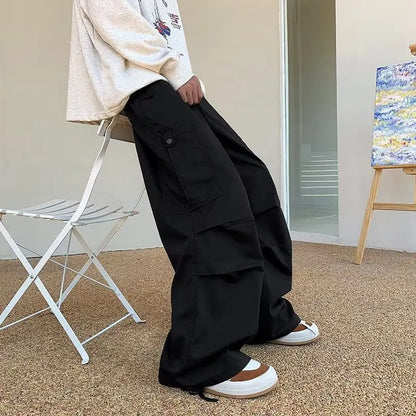 Bonsir Green Cargo Pants Men Japanese Oversize Wide Leg Trousers Male Black Loose Casual Streetwear Hip Hop Safari Style