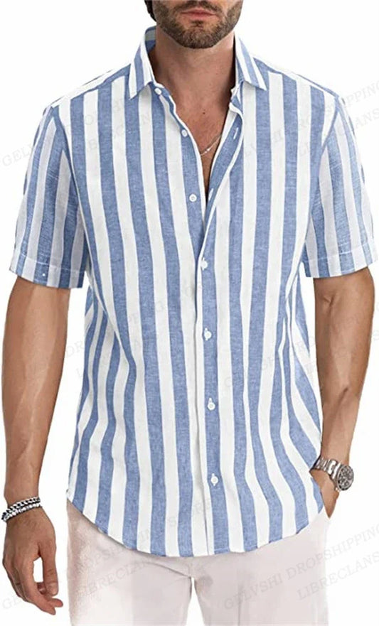 sanyamk Striped 3d Printed Shirts Men's Women's Hawaiian Shirts Men's Vocation Blouses Lapel Shirt Cuba Camisas Men's Clothing Graphic