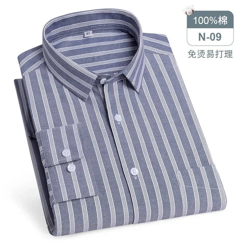 sanyamk Quality 100%Pure Cotton Men Long Sleeve Social Shirt for Oxford Shirt Men Plaid Striped Work Casual Shirt Male Regular-Fit S-8XL