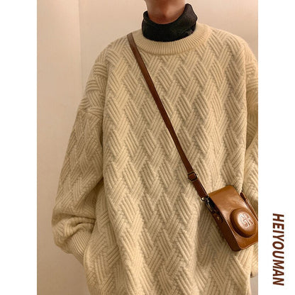 Bonsir Winter Sweater Men Warm Fashion 4 Colors Casual Retro Knit Pullover Men Korean Loose Long Sleeve Sweater Mens Jumper Clothes