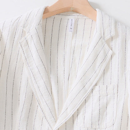sanyamk British Style Elegant Cotton and Linen Professional Dress Gentleman Business Casual Retro Striped Suit Jacket Men's Clothing