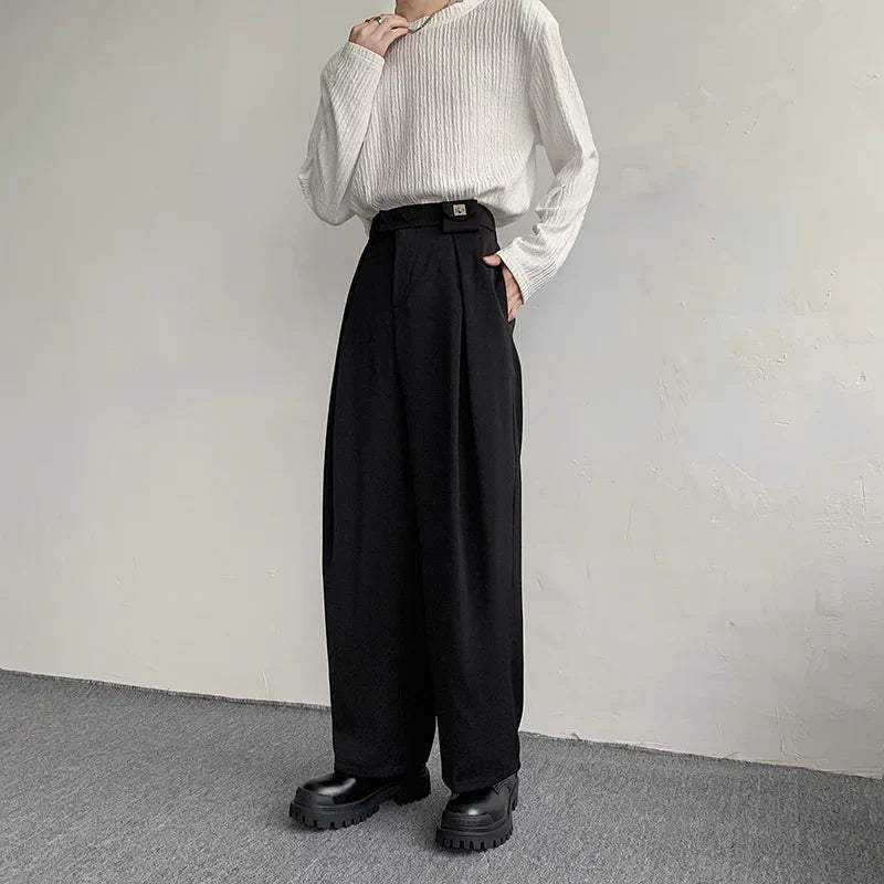 sanyamk New Black Suit Pants Men Fashion Social Mens Dress Pants Korean Loose Oversized Wide Leg Pants Mens Formal Trousers M-2XL