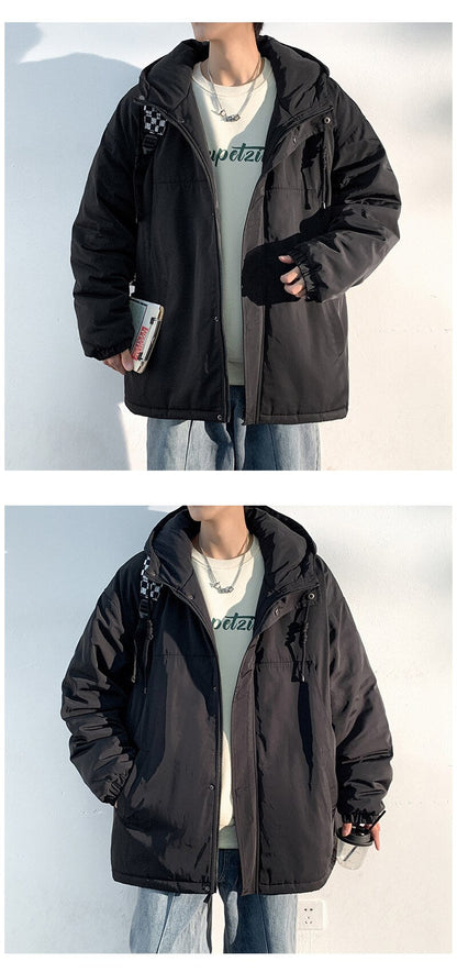 Bonsir New Fashion Hooded Warm Coat Men Casual Oversize Jacket Loose Baggy Streetwear Front Pocket Hiphop Clothing