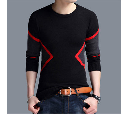 sanyamk Knitted Men's Sweater 2022 Autumn Winter Fashion Brand Clothing Slim Fit Contrast Color Men Pullover Korean Base Shirt Classic