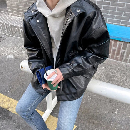 Bonsir Autumn New Light Luxury Fashion Men Retro Leather Locomotive PU Faux Leather Jacket Men Boutique Clothing Style B106