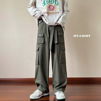 Bonsir High Street Casual Multi-pockets Overalls Men's and Women's New Autumn Cargo Pants Loose Straight Wide Leg Pants With Belt