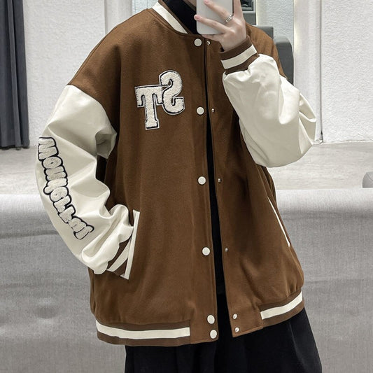 Bonsir Autumn Winter New Men Patchwork Jackets Korean Letter Graphic Casual Oversized Man Coats Fashion Male Baseball Jackets