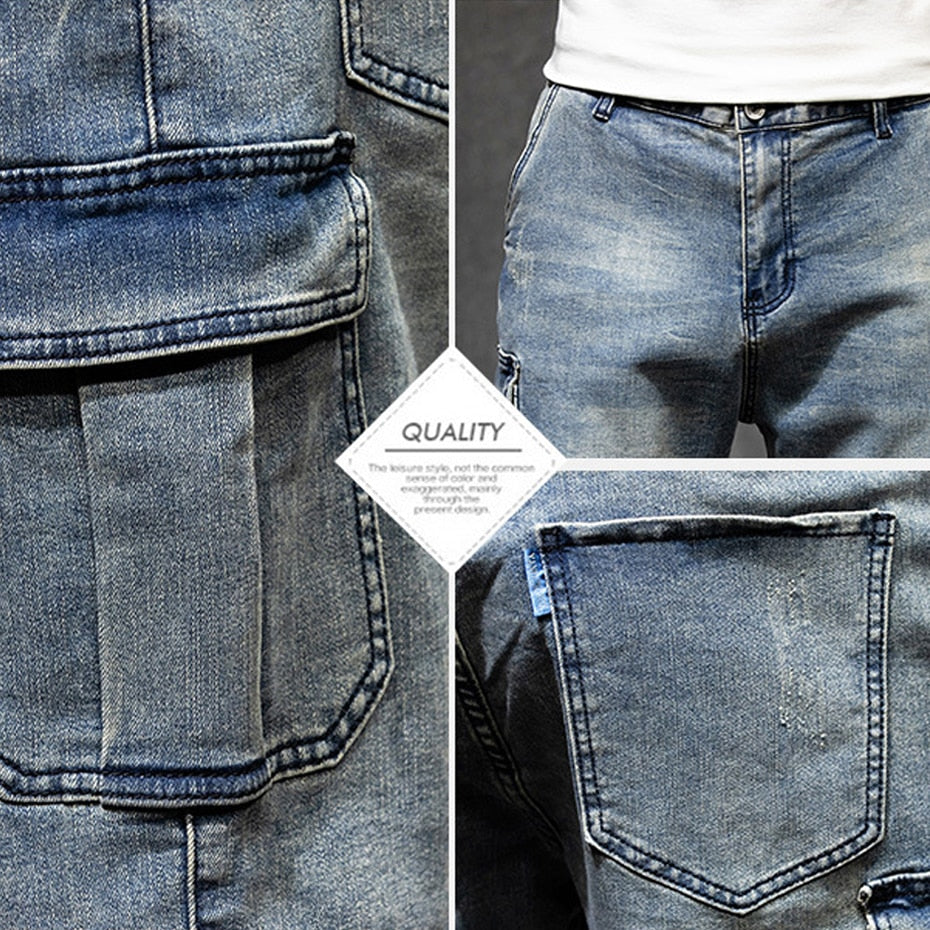 sanyamk Plus Szie 44 Denim Shorts Men Summer Jeans Shorts Baggy Cargo Shorts Fashion Streetwear Short Pants Male Big Size