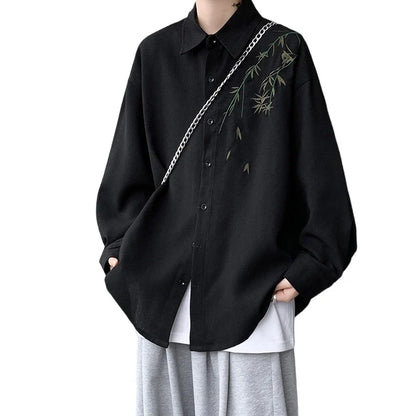 sanyamk New Chinese Style Shirts Men Embroidery Loose Advanced Handsome High Street Simple All-match Daily Spring Autumn Popular Retro