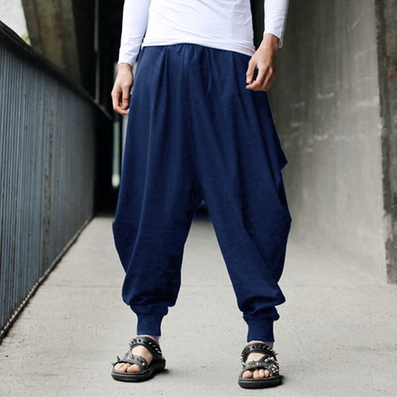 sanyamk Vintage Bloomers Men's Cotton Linen Baggy Black Trousers Male Khaki Harem Pants for Men Hippie Hip Hop 5XL Breathable