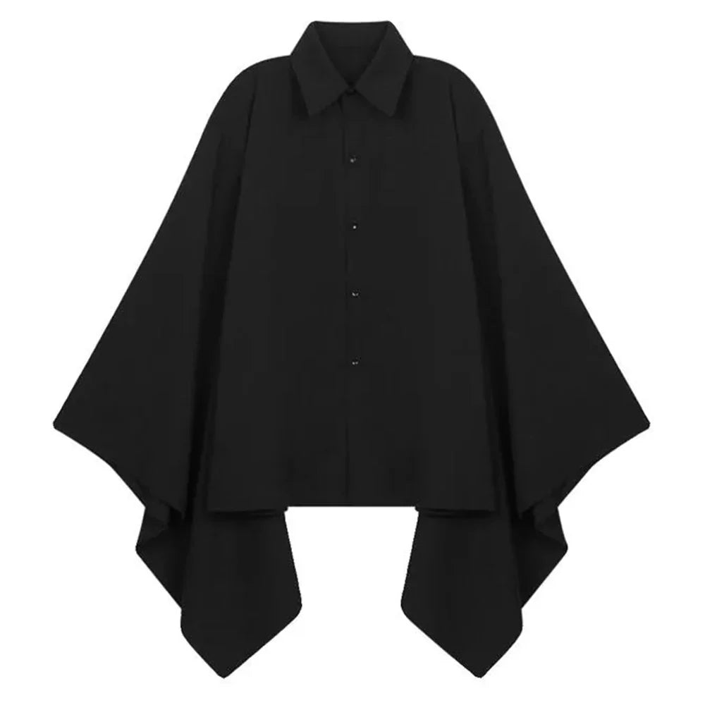 sanyamk Mens Japanese Dark Style Irregular Casual Shirt Autumn Genderless Retro Solid Color Loose Bat Sleeve Long Sleeve Shirt Unisex