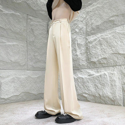 sanyamk Solid Color Suit Pants Men Fashion Society Mens Dress Pants Korean Loose Straight Flared Pants Mens Office Formal Trousers M-2XL
