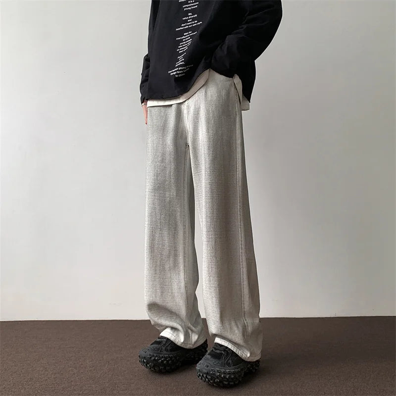 sanyamk Distressed White Wide-leg Jeans Pants Men Vintage Denim Male Loose Casual Japanese Streetwear Daily Casual Mopping Trousers