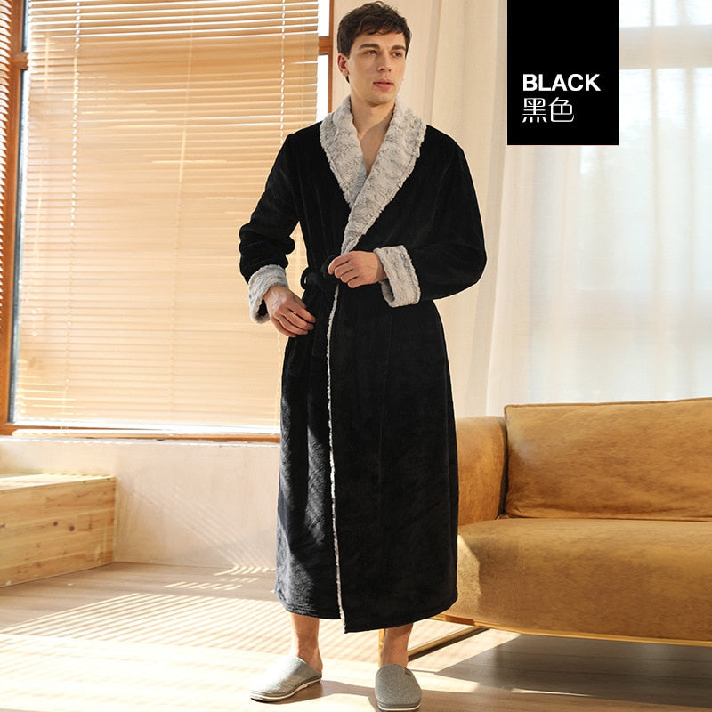 Bonsir Bathrobe Men Robe Kimono Men Robes Bath Men Sleepwear Mens Robes Long Sleeve Nightgown Fall/winter Coral Fleece Couples Home