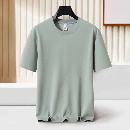 sanyamk Summer 2024 Oversized Round Neck Solid Color Fashion Simple All-match Pullover Tee Male Loose Casual Comfortable T-shirt Men Top