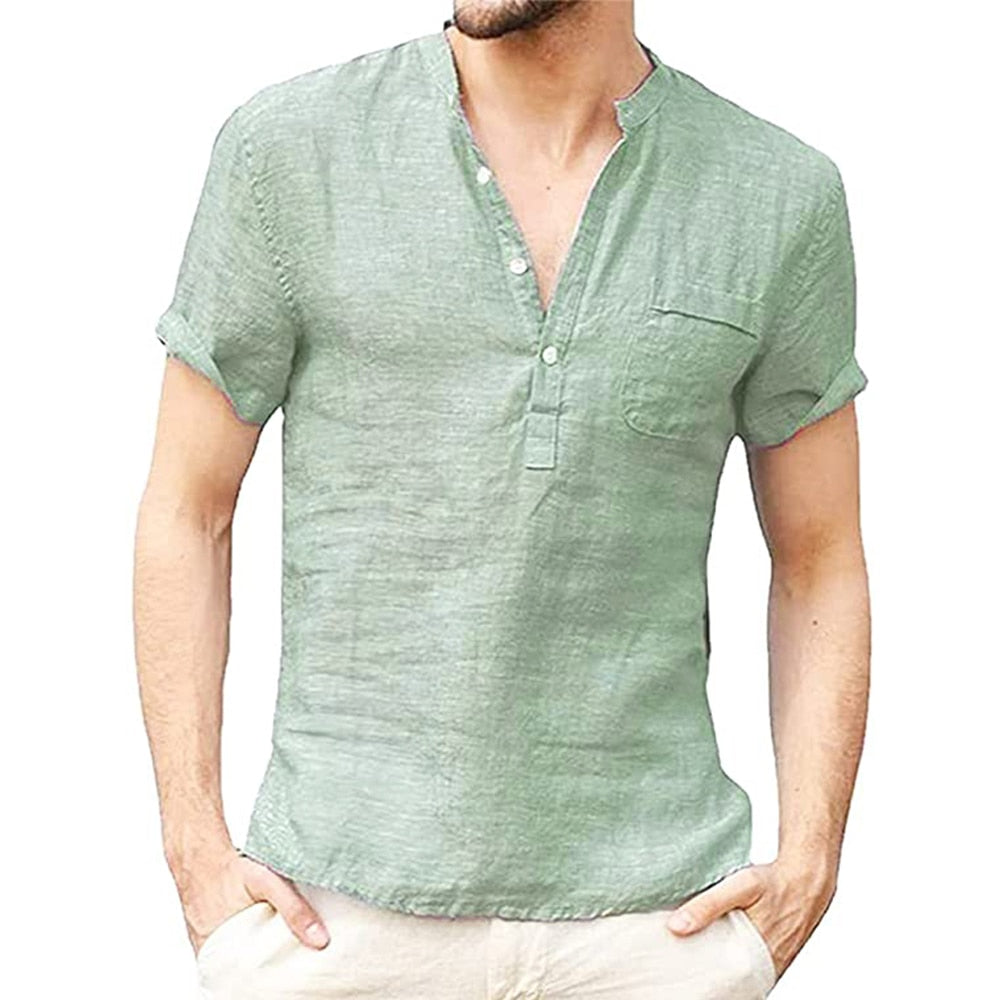 sanyamk Summer New Men's Short-Sleeved T-shirt Cotton and Linen Led Casual Men's T-shirt Shirt Male  Breathable S-3XL