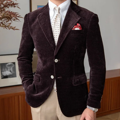 sanyamk Gentle Dress Banquet Chenille Fleece Thick Suit Coat Versatile Slim Warm Suit Retro Blazer Hombre Casual Coat Slim Long Sleeve
