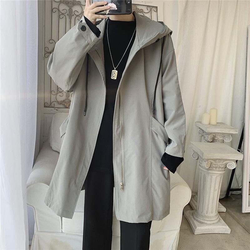 sanyamk Fashion Men's woolen Coats Solid Color Single Breasted Lapel Long Coat Jacket Casual Overcoat Casual Trench Spring and Autumn