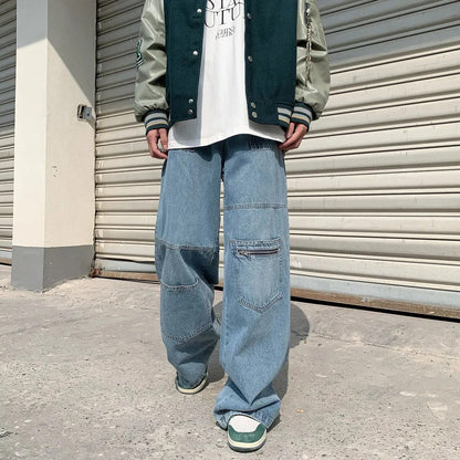 Bonsir Streetwear Spring Autumn Baggy Jeans Men Blue Wide Leg Denim Men's Pants Casual Fashion Oversize Straight Trousers