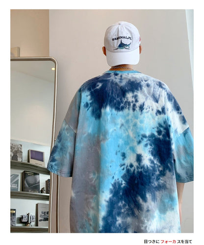 Bonsir Men Summer New Hot Hip Hop Streetwear Fashion T-Shirts Cotton Oversized Top Tees Mens Casual Tie-Dye O-Neck Short Sleeve T Shirt