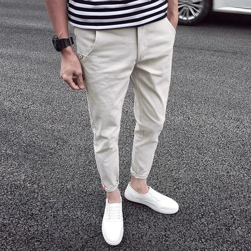 Bonsir Men's Pants Skinny Casual Trousers Korean Fashion Streetwear Slim Fit Spring Summer 9 Park Ankle Length Slacks