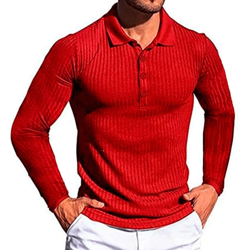 sanyamk Autumn Fashion Knit Long Sleeves Men Polo Shirt Casual Long Sleeve Pullovers Man Solid Sweaters Breathable Tops Men Clothing