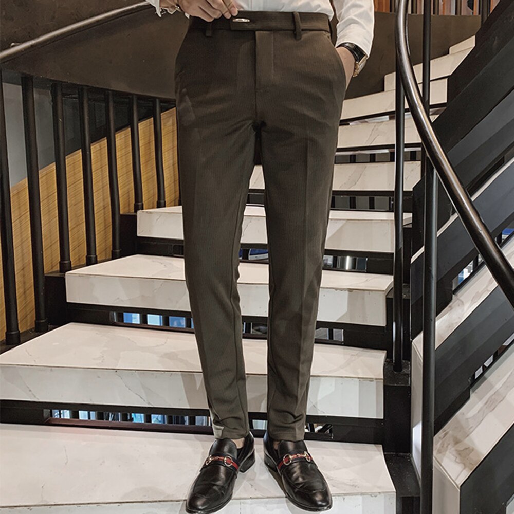 sanyamk Business British Style Elegant Striped Formal Suit Trousers Men's Off-shelf Slim-fit Fashion Gentleman Straight Casual Trousers
