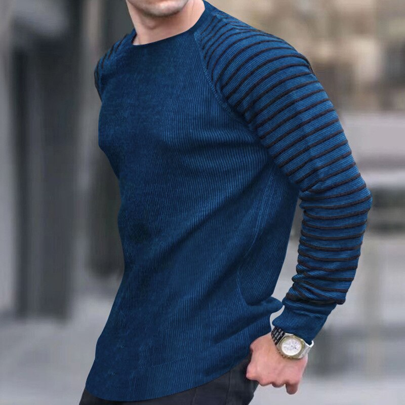 Bonsir Casual Striped Long Sleeve Sweaters Men Autumn Fashion Crew Neck Knitted Pullovers Tops Spring Mens Clothes Vintage Sweater Top