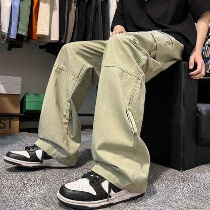 sanyamk Mens Cargo Pants Baggy Hip Hop Casual Elastic Waist Muti Pockets Streetwear Trousers