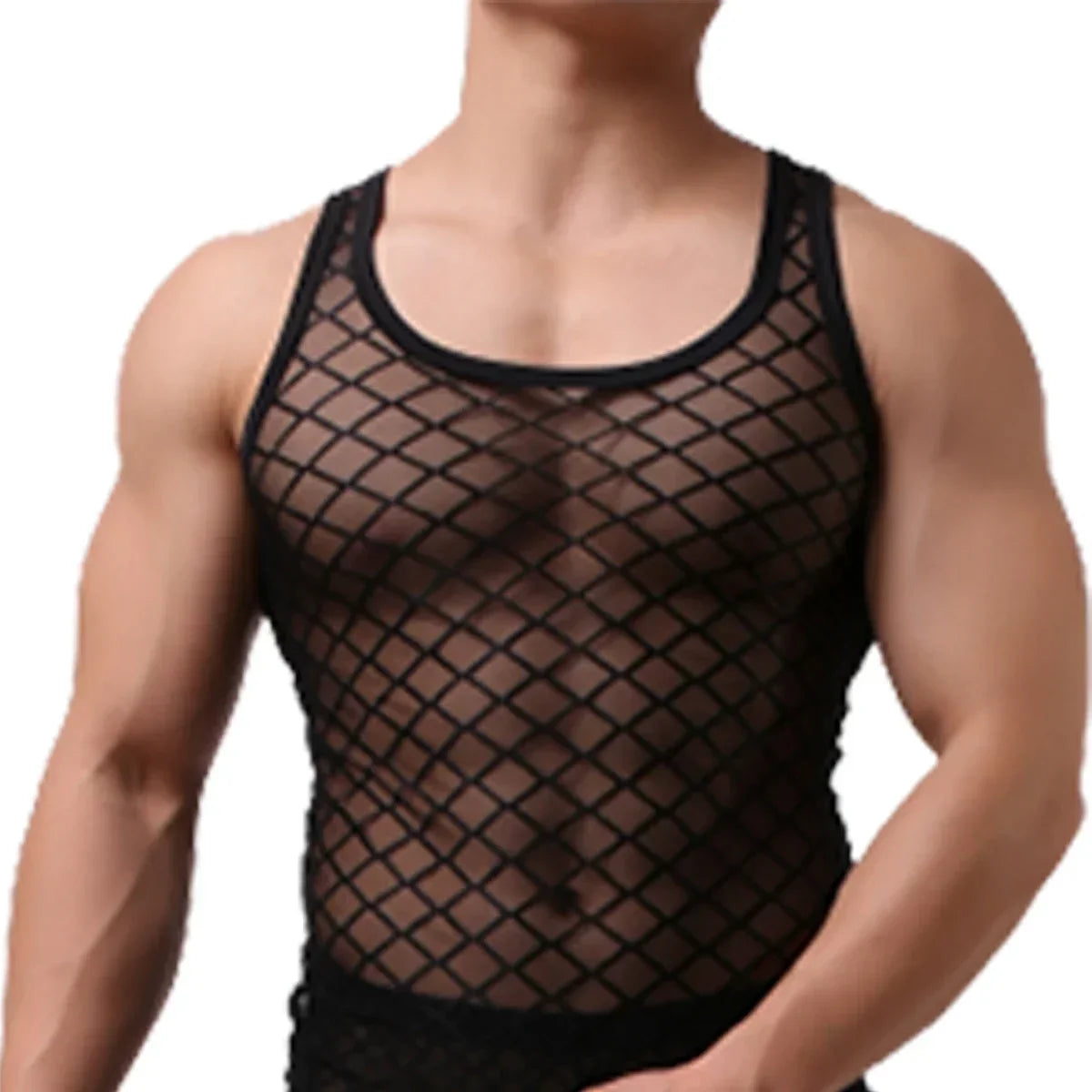 sanyamk Men Summer Sexy Transparent See-through Sexy Vest Sleeveless Shirts Gym Sports Tanks Tops Man Solid Color See Through Undershirt