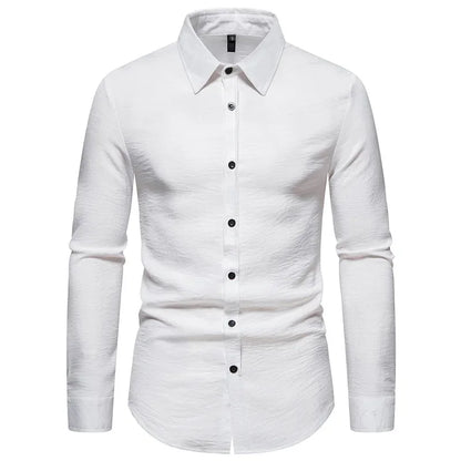 BONSIR  -  Autumn/Winter New Shirt Men's Solid Color Fashion Casual Long Sleeve Shirt Trendy Top Men