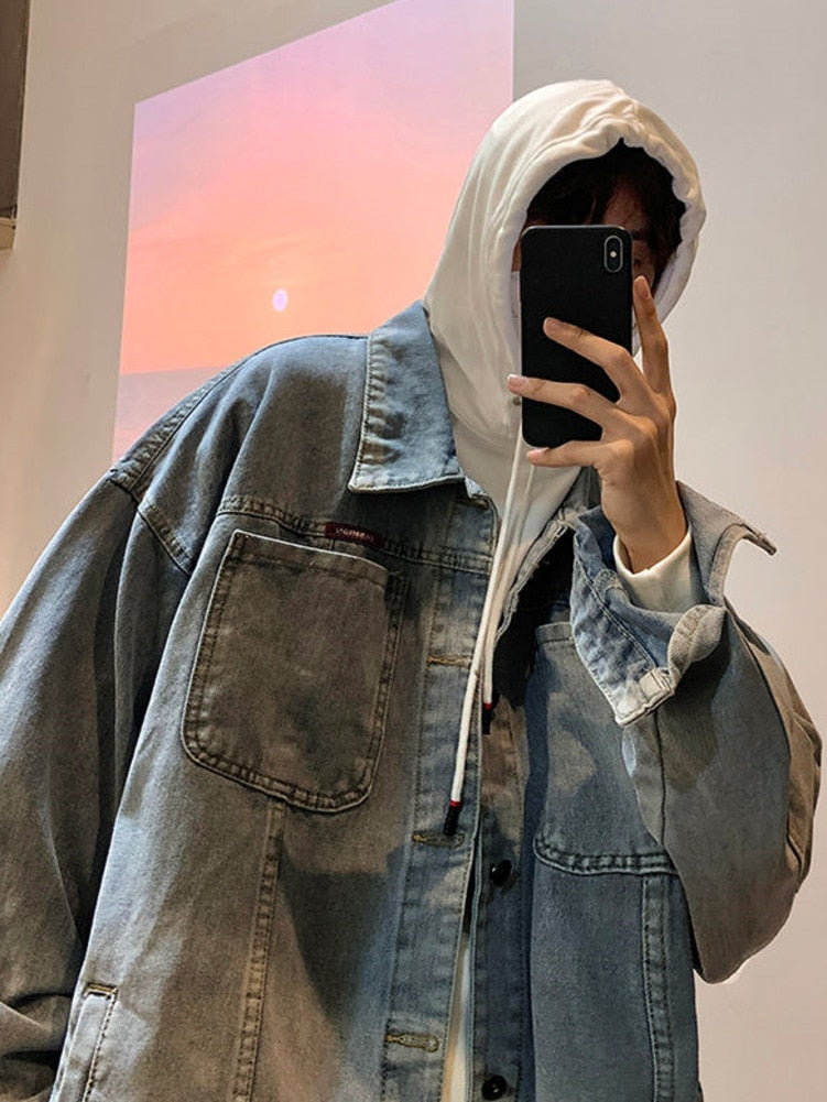 Bonsir Hip Hop West Coast Oversize Denim Jacket Men Spring Autumn American High Street Jeans Coat Y2k Harajuku Streetwear Outerwear